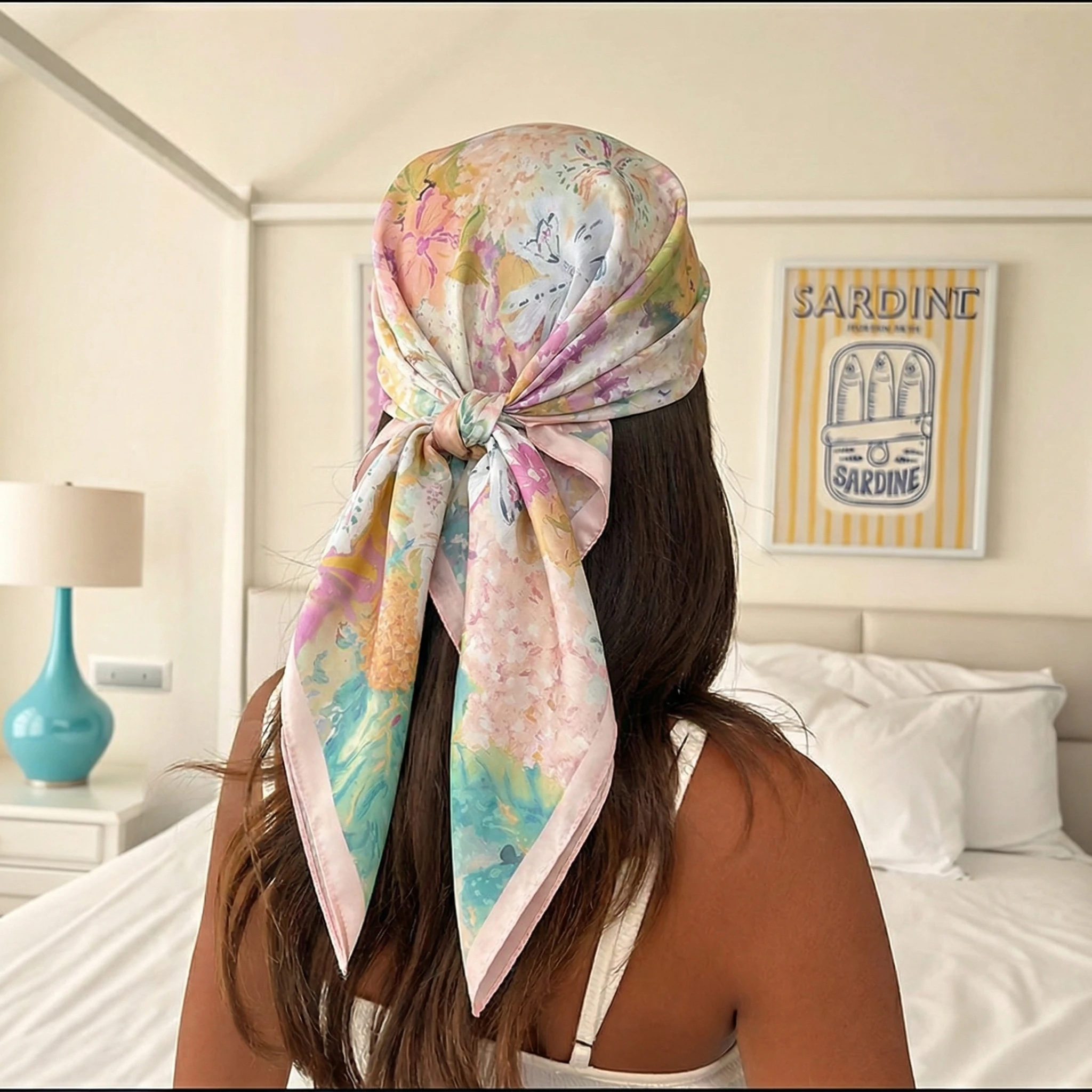 70*70cm Square Silk Scarf for Women Fashion Ladies Satin Neck Hair Tie Bandana Female Foulard Beach Stoles Hijab Scarves Pareo