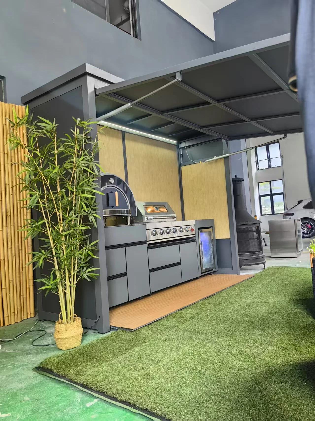 Outdoor BBQ Kitchen Customized One-Stop  with Refrigerator Sink Storage Cabinet and Retractable Door House