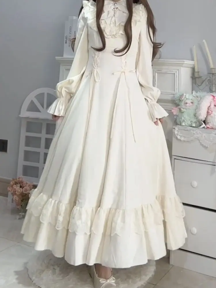 

MAGOGO Colorful long-sleeved dress in elegant Lolita style with a fitted waist design