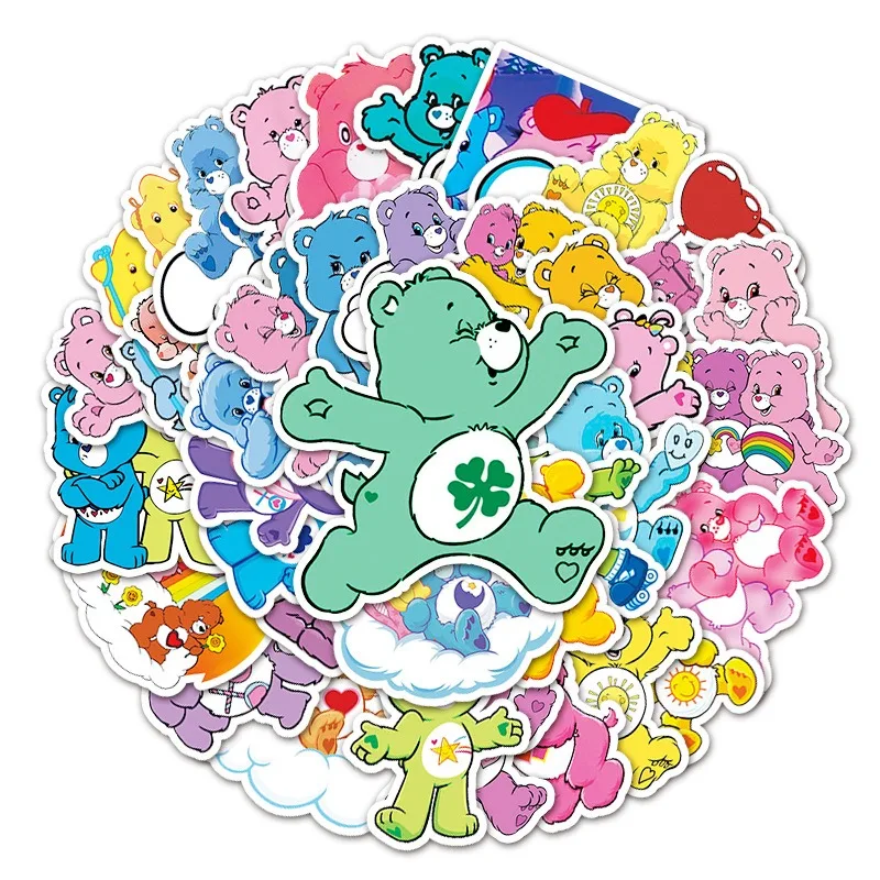 New Cute 50Pcs Care Bears Classic Cartoon Animation Cute Irritable Bear Loyal Bear Waterproof Sticker Room Diary Decoration view 4