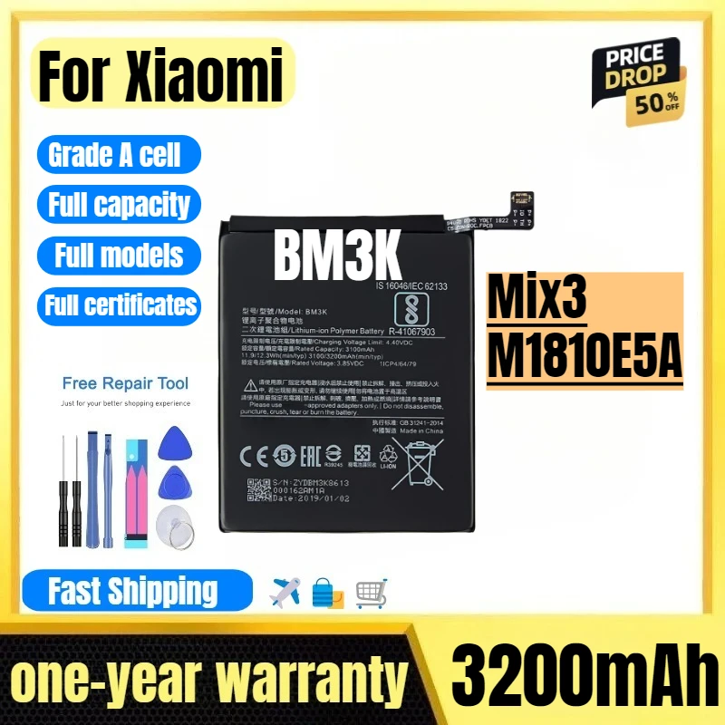 BM3K for Xiaomi Mix3/M1810E5A Mobile Phone Battery High Quality High Capacity Battery Replacement Bateria Grade A Cell with Tool