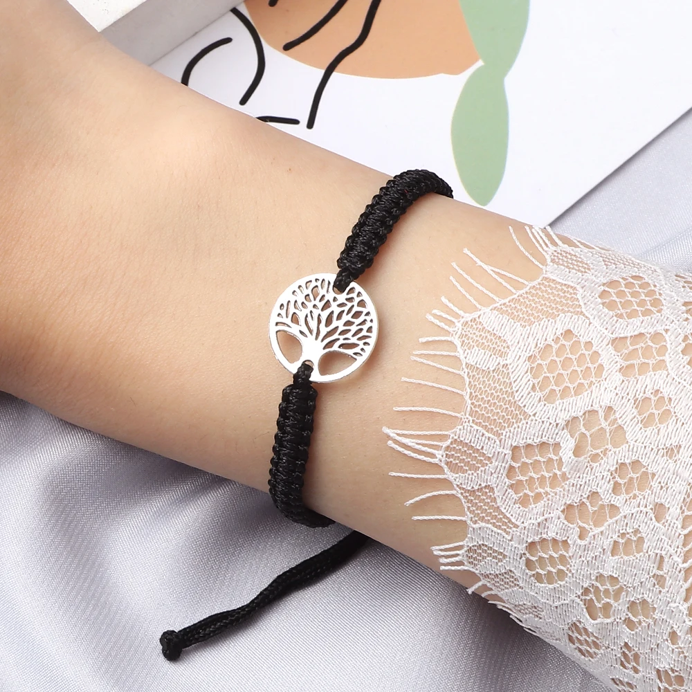 Lucky Life Tree Bracelet Fashion Charm Red Black Line Knotted Handmade Adjustable Bracelets&Bangles Men Women Yoga Jewelry Gifts