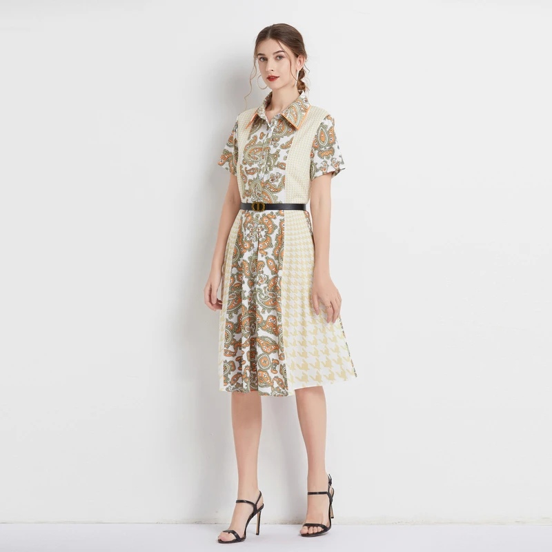 

2024Summer Vintage Vibes: Retro French-Inspired Floral Print Short-Sleeve Blouse-Dress with Matching Bel Maxi Dresses for Women