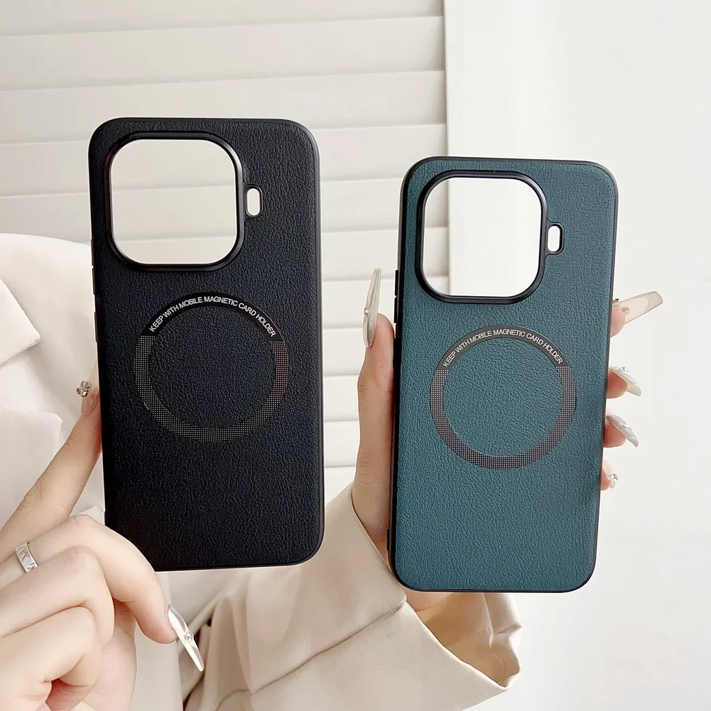 حافظة شحن لاسلكية مغناطيسية Magsafe لهاتف Xiaomi 15T Pro 15t 17 Pro Max 15 Ultra 15 14T Pro Mi أغطية جلد عادية فاخرة