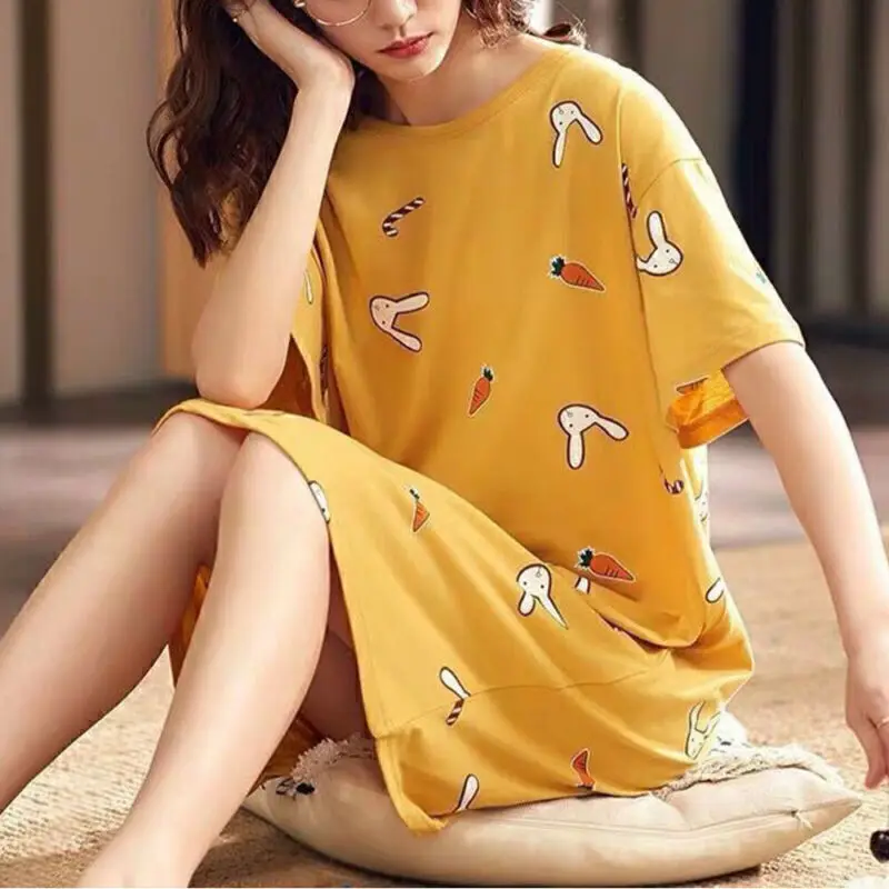 Women's Sleepwear Sexy Nightgowns Cartoon Nightwear Short Sleeve Night Dress Female Pajamas Summer Home Cloth Sleepshirts