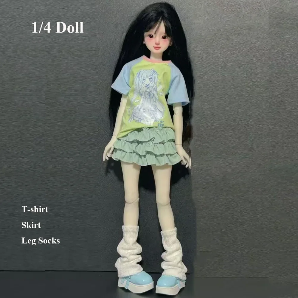30/45cm Dolls Clothes Suit Leisure College Style T-shirt Cake Skirt with Leg Socks for 1/4 1/6 BJD Doll Dress Up DIY Accessories