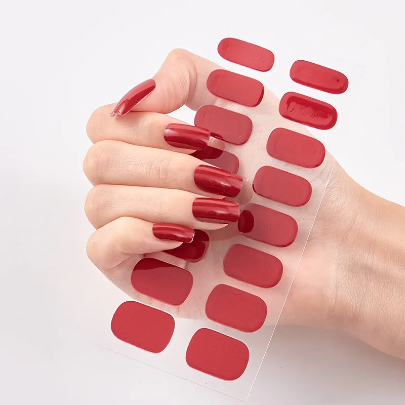 Hot Sales 16 Tips Volledige Cover Gradiënt Nail Stickers Multi Kleur Zelfklevende Slider Geen Uv Lamp Uitgeharde Druk op Nail Decal