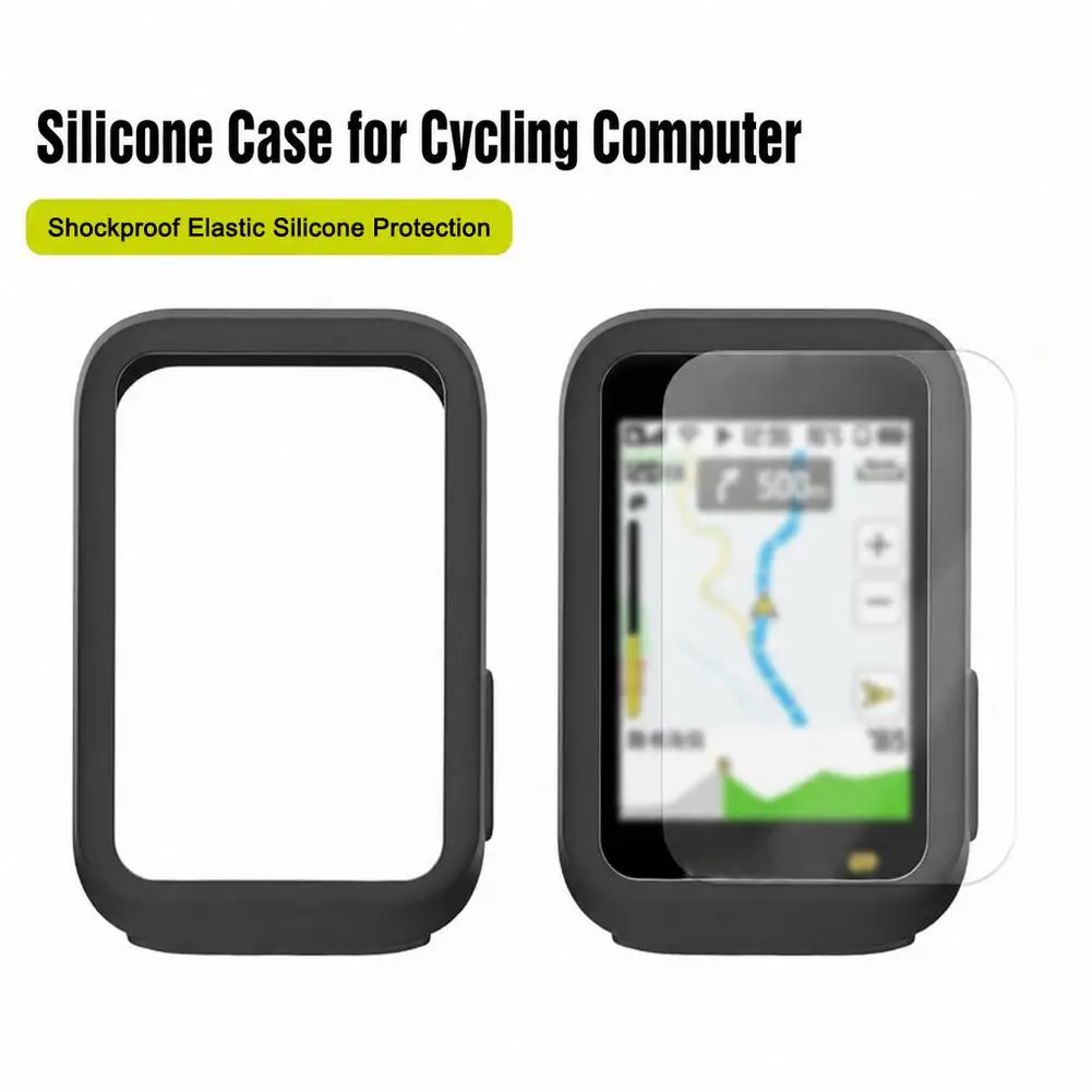 Silicone Protective Case with Screen Protector for XOSS NAV Pro Bike Computer Shockproof Weatherproof Soft Cover HD Clear Film