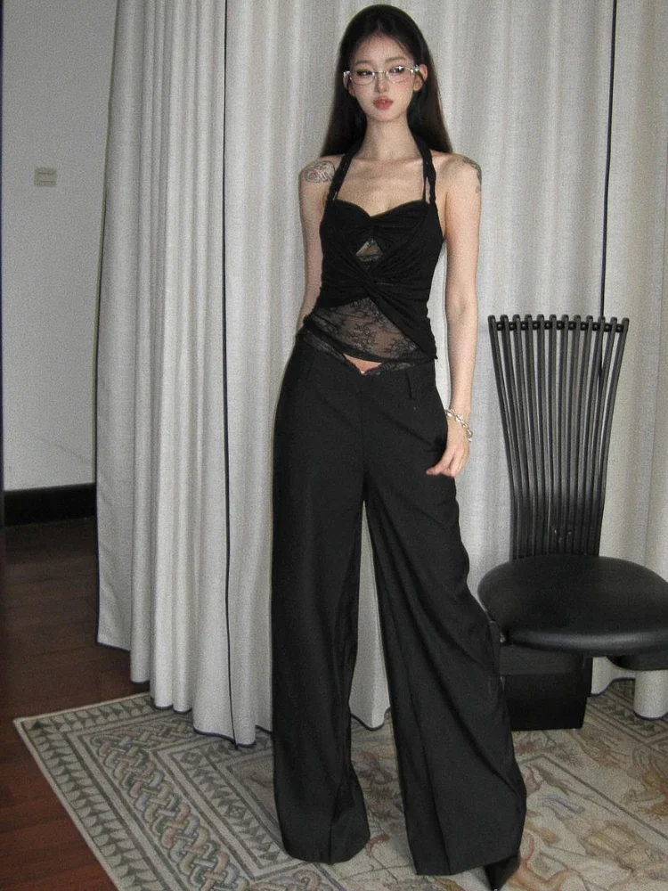 Frauen Y2k Ästhetische Spitze Patchwork Top s Sommer Grunge Halter Fee Crop Camisoles Sexy Streetwear Backless Vintage