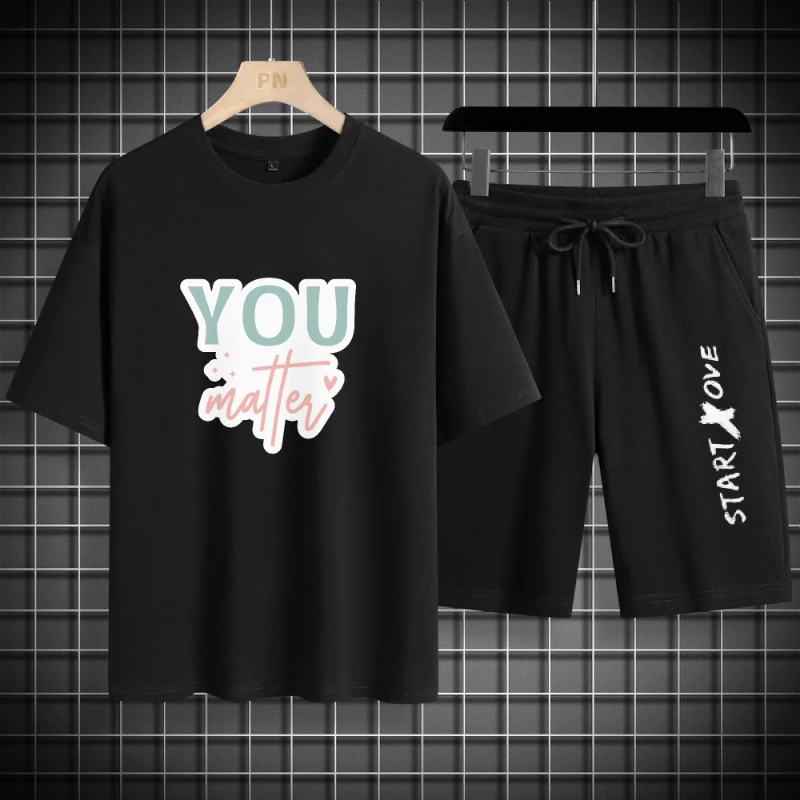 

2025 Men's Summer Fashion Sportswear Set - Comfortable and Breathable Casual Jogger T-shirt with Fitness Shorts Short Sleeves