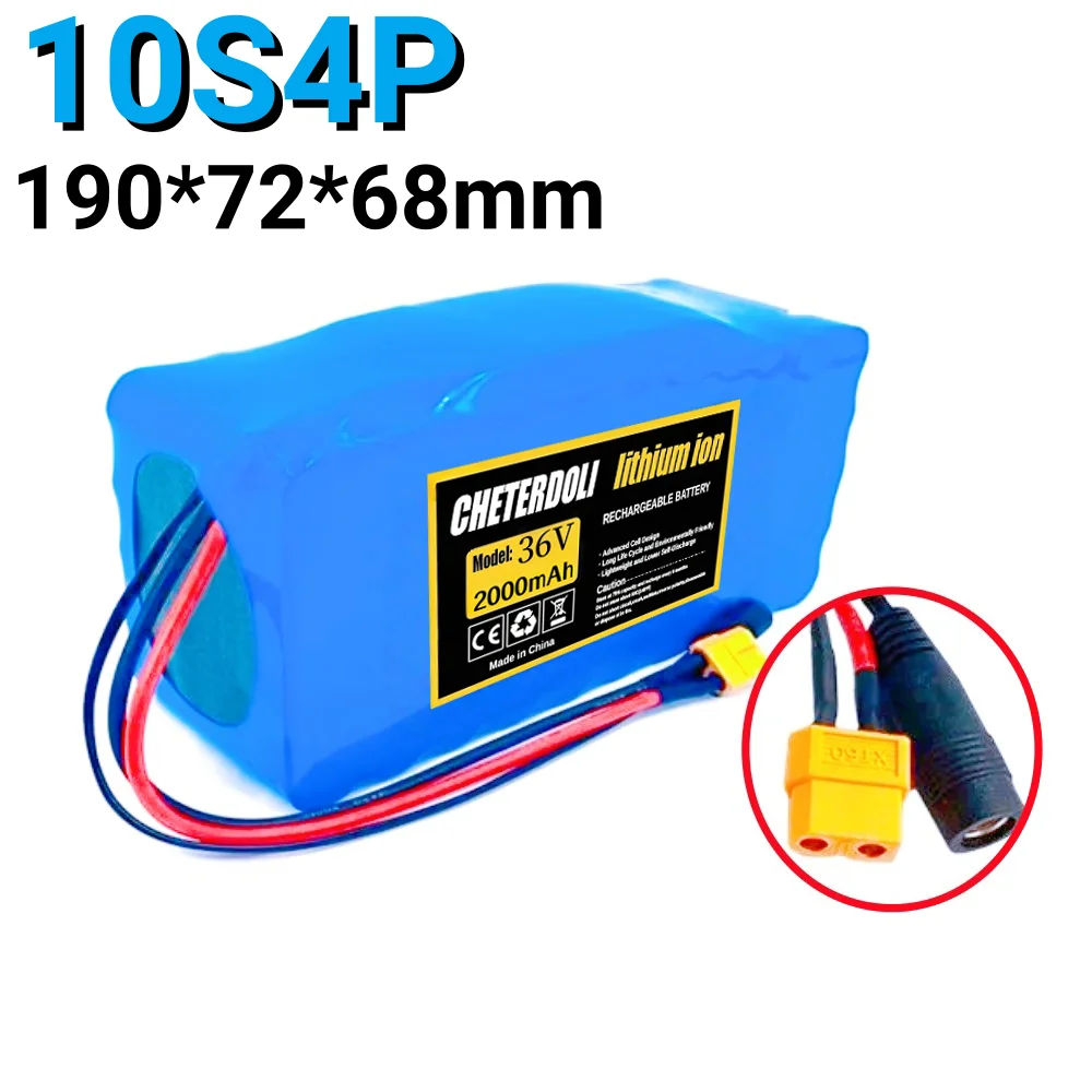 

18650 battery pack suitable for 250W-700W motor 10S4P 36V 20000mAh rechargeable lithium battery, built-in BMS.