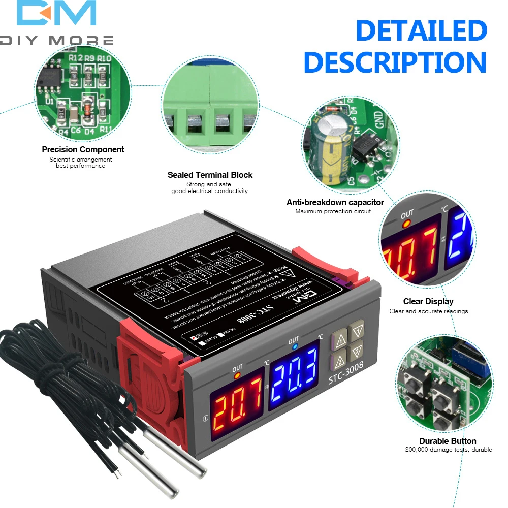 STC-3008 STC-3018 LED Digital Temperature Controller Thermostat Thermoregulator Incubator  DC12V DC24V AC110-220V