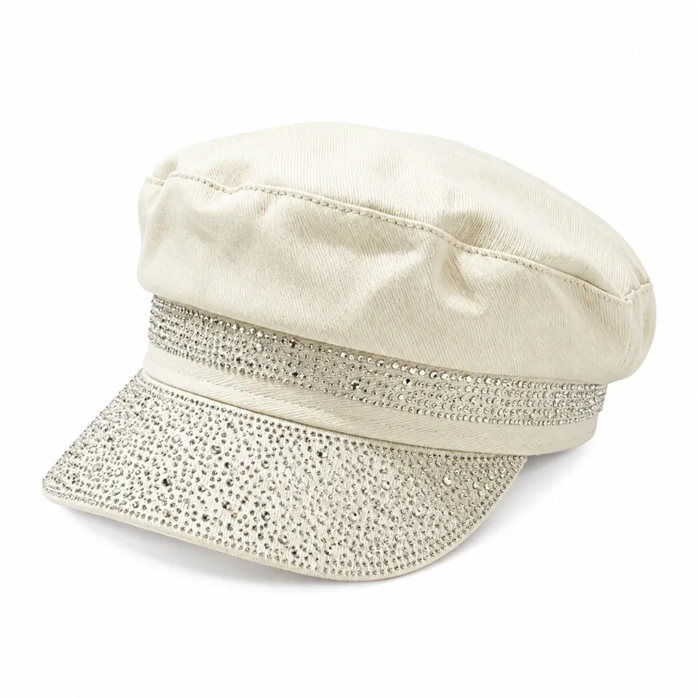 Casual Shiny Rhinestone Flat Top Baseball Cap Breathable Sun Protection Peaked Cap Lightweight Beret Hat Women