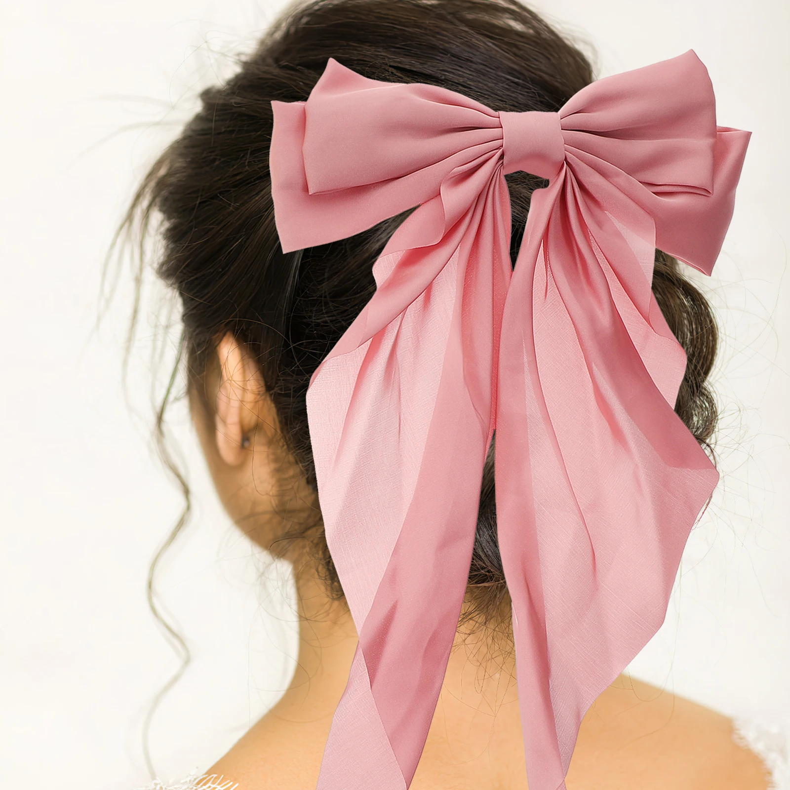 

2Pcs Big Bow Hair Clip Pink Ribbon Metal Barrettes For Girls Women Elegant Wedding Accessories Hair Bows Teen Ponytail