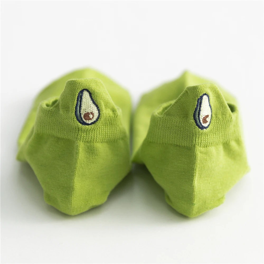 New Fashion Summer Autumn Avocado Embroidery Green Women\'s Ankle Socks Breathable Comfort Cotton INS Style Sokken Dropship
