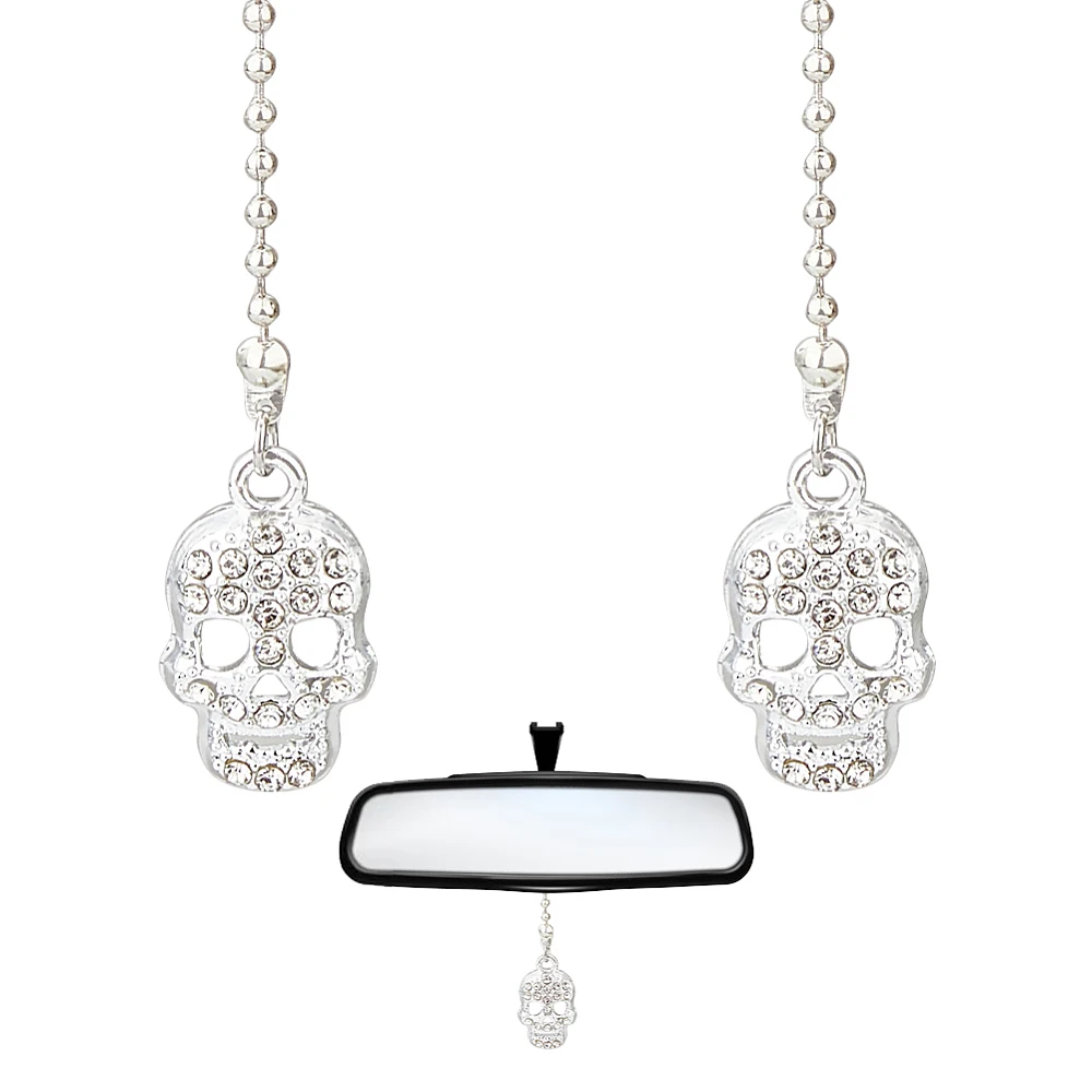 2Pcs Shape Car Ornament Hanging Charm Rear View Mirror Charm Alloy Rhinestone Car Pendant Hanging Interior Ornament Themed Car