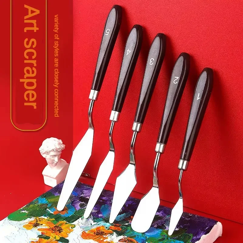 Ensemble de spatules en acier inoxydable pour peinture à l'huile opaque, couteau à palette pour artiste, grattoir mixte, fournitures d'art, artisanat, 5 pièces par ensemble