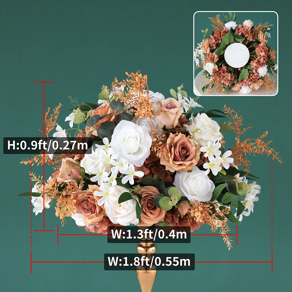 Wedding Home Decoration Centerpieces Table Flower Ball Artificial Brown White Rose Scallion Balls Fleurs Artificielles Dia 0.4m