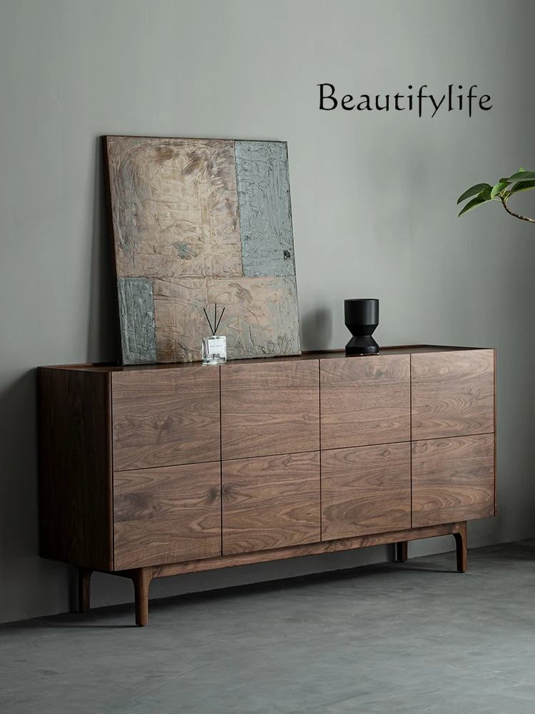 

North America Black Walnut Solid Wood Sideboard Simple Living Room Entrance Silent Style Storage Cabinet