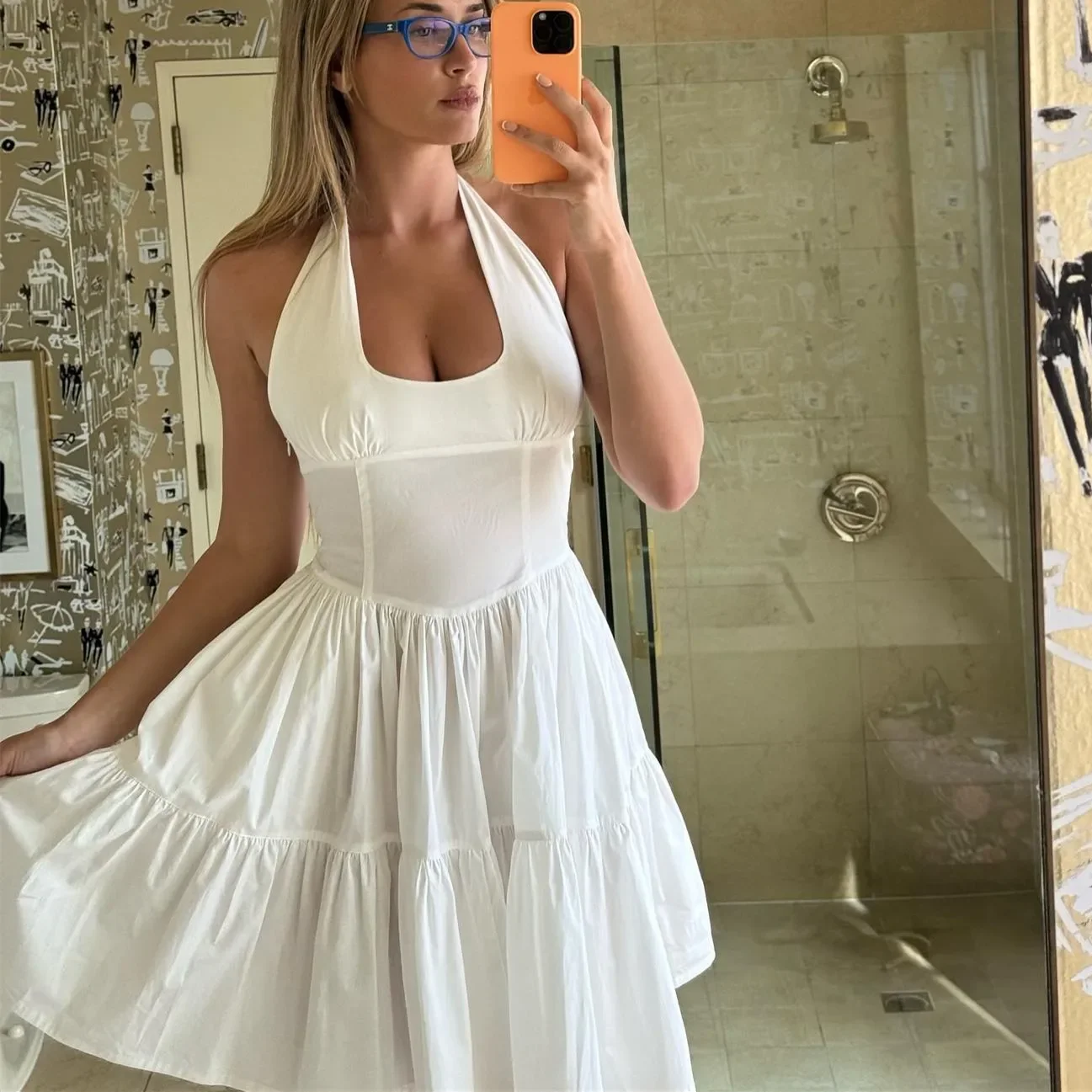 Moda feminina vestido curto halter y2k vintage listrado sem mangas sem costas a linha em camadas vestido plissado para festa clube