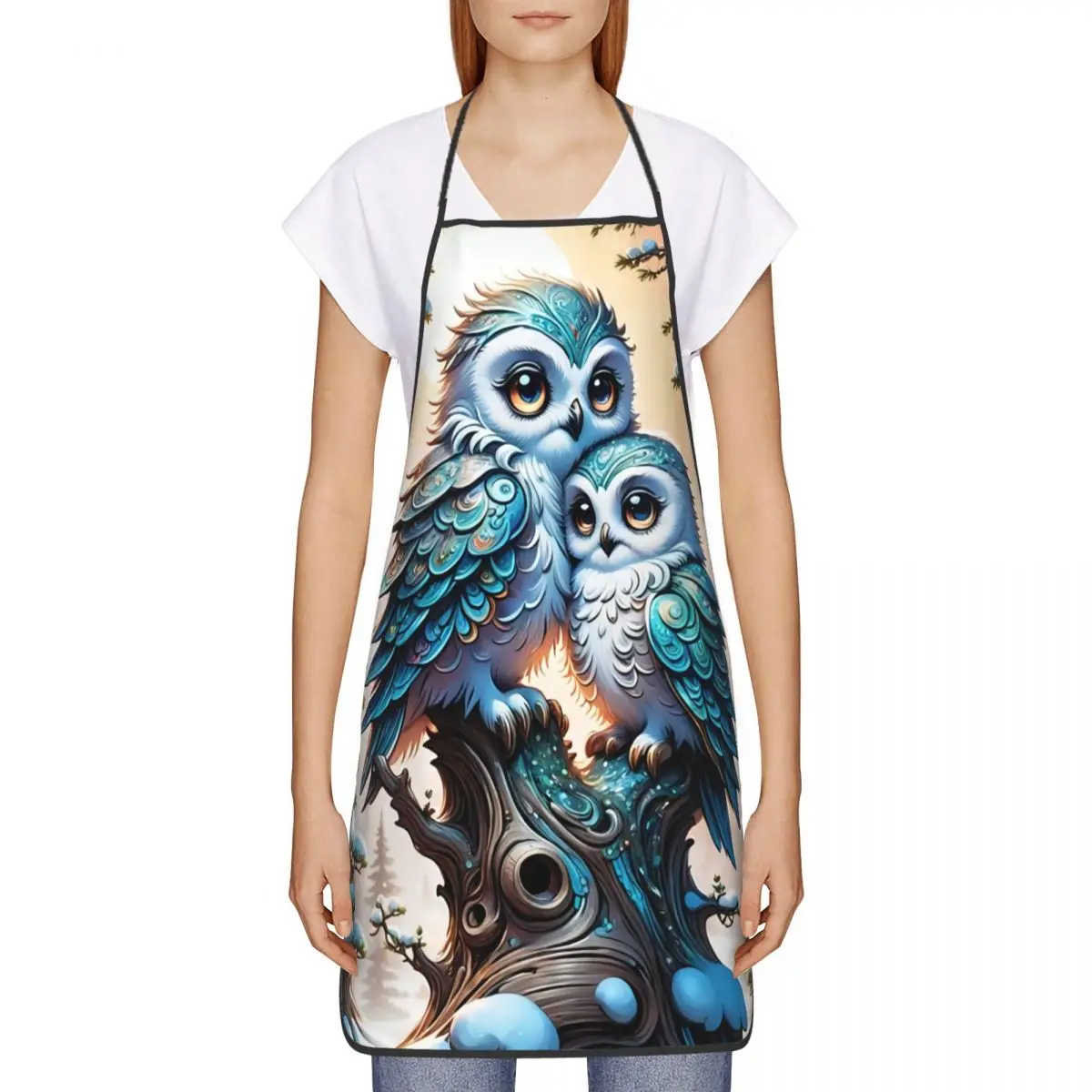 Custom Owl Apron for Women Men Unisex Bib Kitchen Cooking Tablier Cuisine Chef Baking