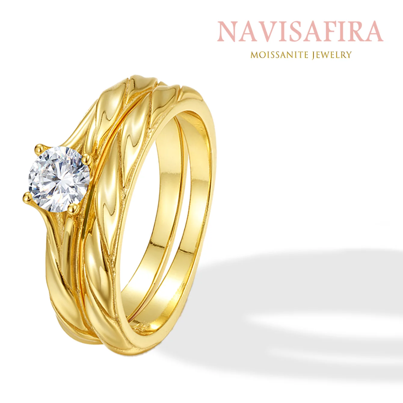 

S925 Gold-Plated Moissanite Dual Ring Set – Elegant Design with Engraved Band and Sparkling Stone for Any Occasion