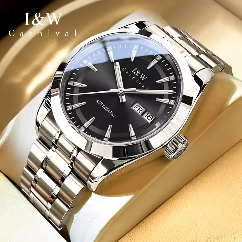 Carnival Brand Luxury Imported Movement Mechanical Watch Men Stainless Steel 50M Waterproof Sapphire Fashion Date Watches Mens