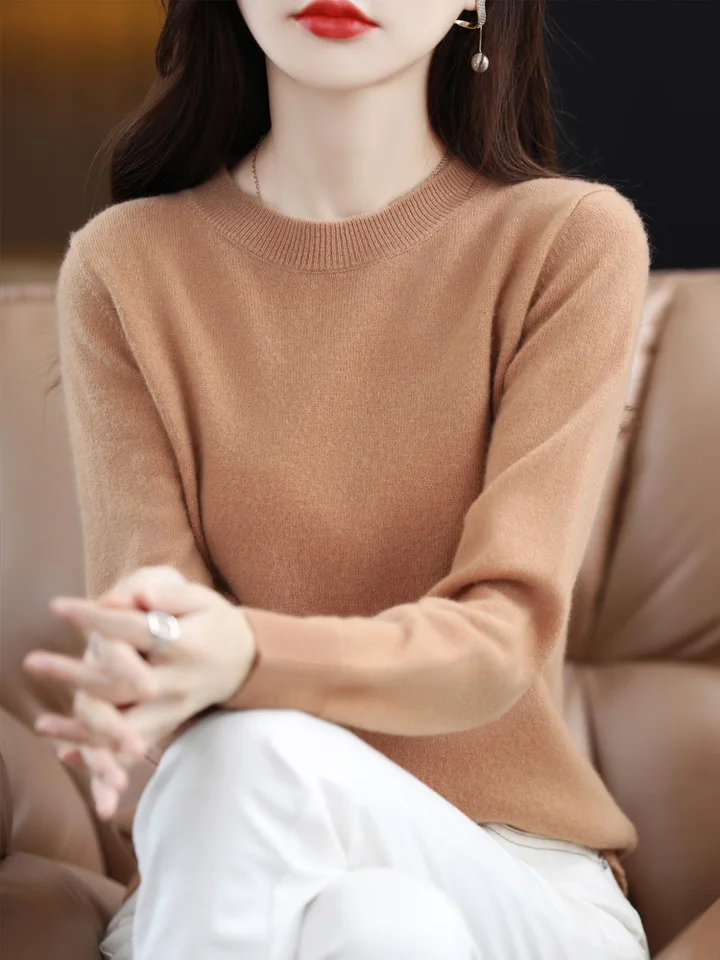 Fashion 100% Merino Wool Sweater Elegant Cashmere Pullover Women O-Neck Long Sleeve Knitwear Basic Clothing  Jumper Tops, image 11