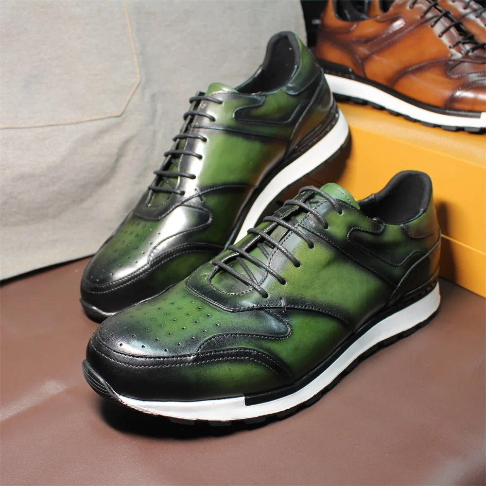 Men's Casual Leather Non-Slip Sports Shoes Comfortable Breathable Lace-Up Wedding High-End Dating Footwear for Men