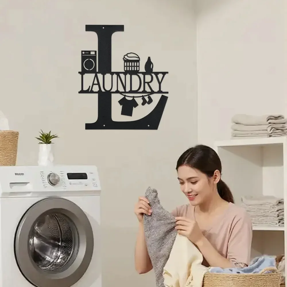 2D Metal 1pc Laundry Room Decor Sign, Vintage 1PC Laundry Sign Wall Art for Modern Home, Kitchen, Bathroom Hanging Decoration.