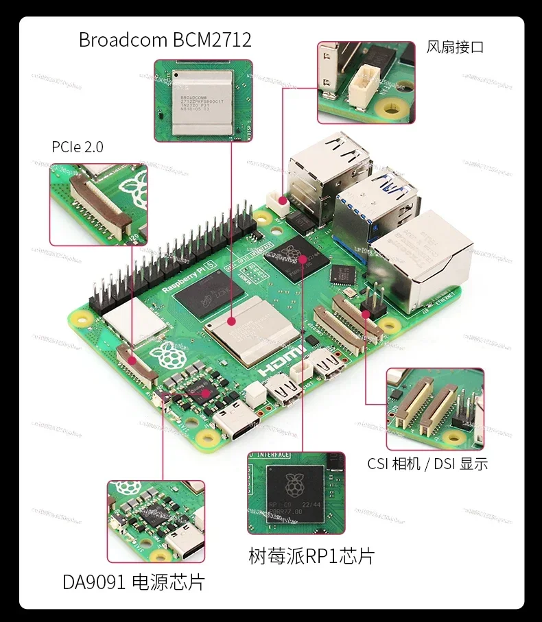 For Raspberry Pi 5th generation development board kit computer AI programming main board Raspberry Pi 5B 4G/8GB