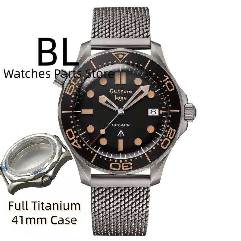 BLIGER CustomizeLuxury 41 mm Vintage-Titanuhren für Herren BL007 Mechanische Uhr mit gewölbtem Saphirglas, wasserdichter Keramiklünette und Datum