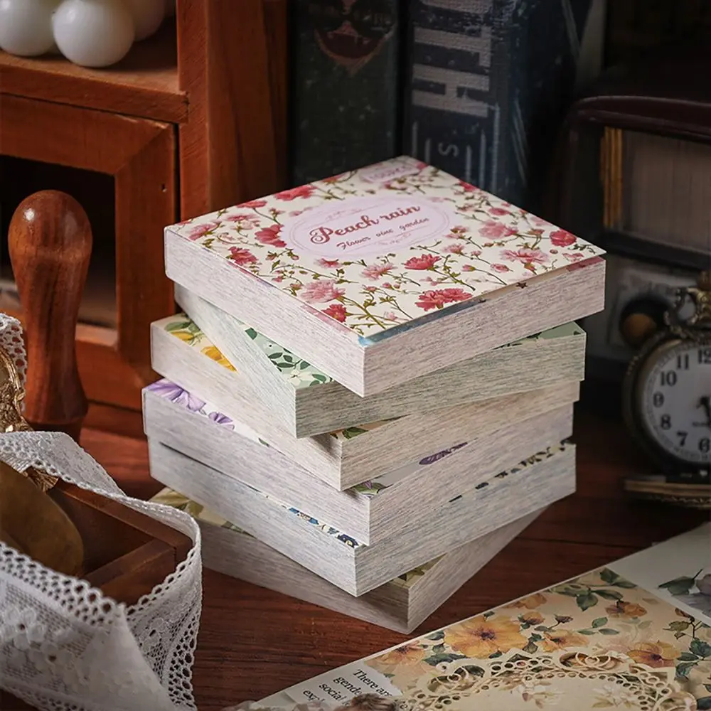100 Uds. Notas no adhesivas con temática de vid y flores portátiles, notas de mensajes de papelería no adhesivas, Bloc de notas DIY