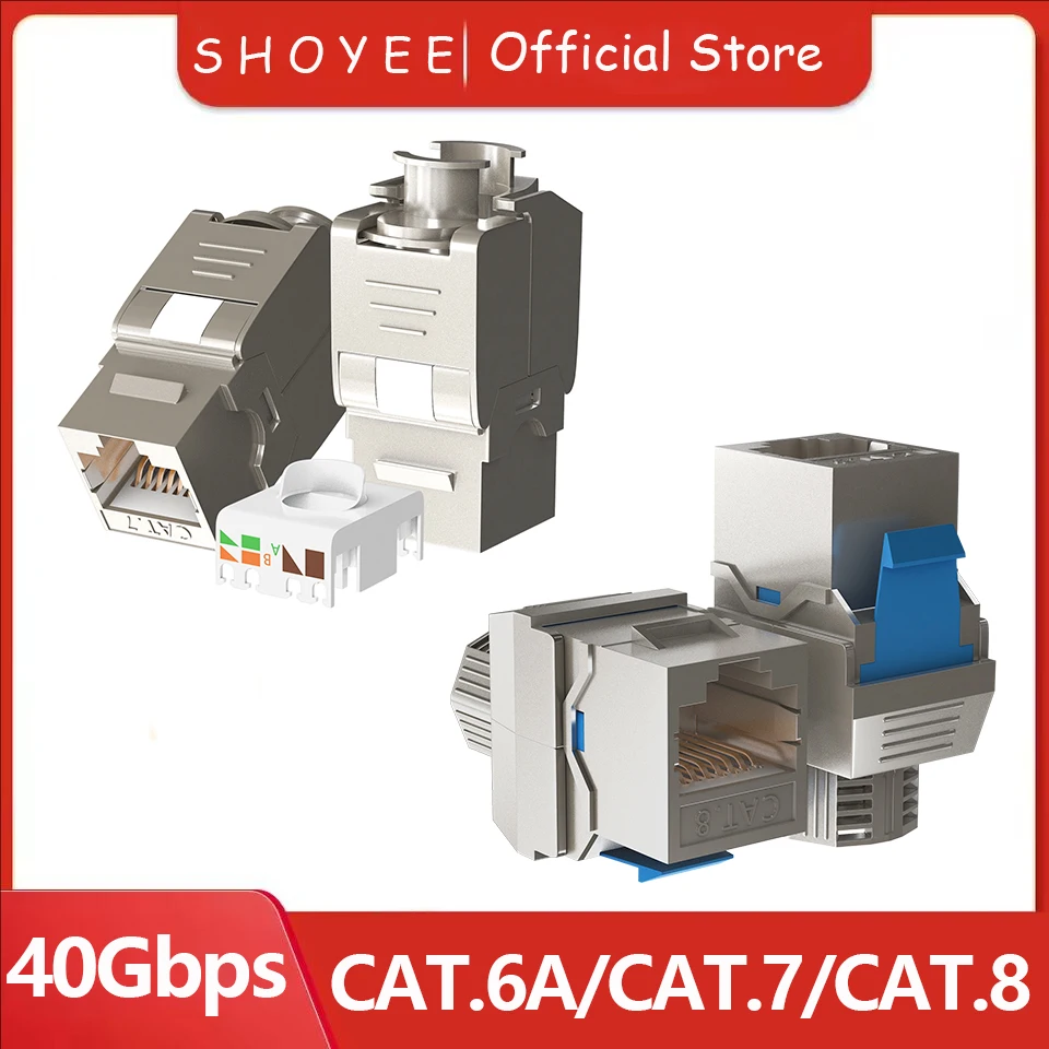 RJ45 CAT8 CAT7 CAT6A Keystone Jack Network Shielded Tool-Free Coupler 180 Degree Type Zinc Alloy Module Adapter Coupler