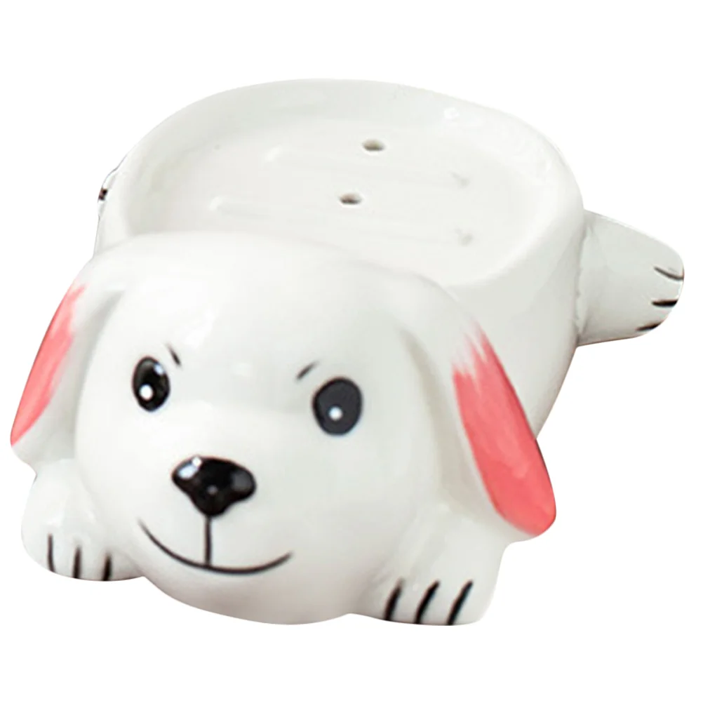 

Sponge Cute Ceramic Little Dog Countertop Drain Soap Holder Cartoon Dish White Lovely Animal Ceramics