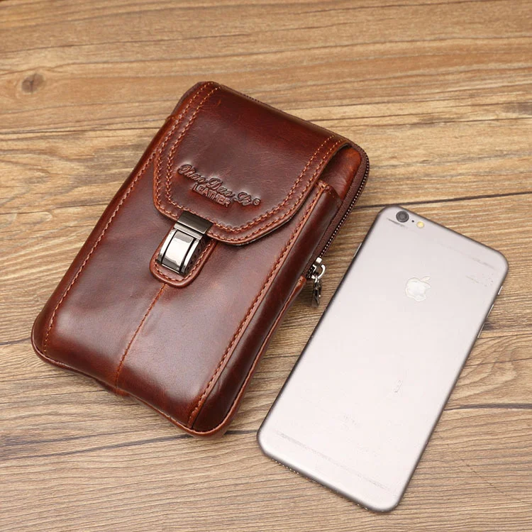 men\'s mobile phone waist bag leather mobile phone bag belt 5.5/6 inch Cow Leather Mini waist