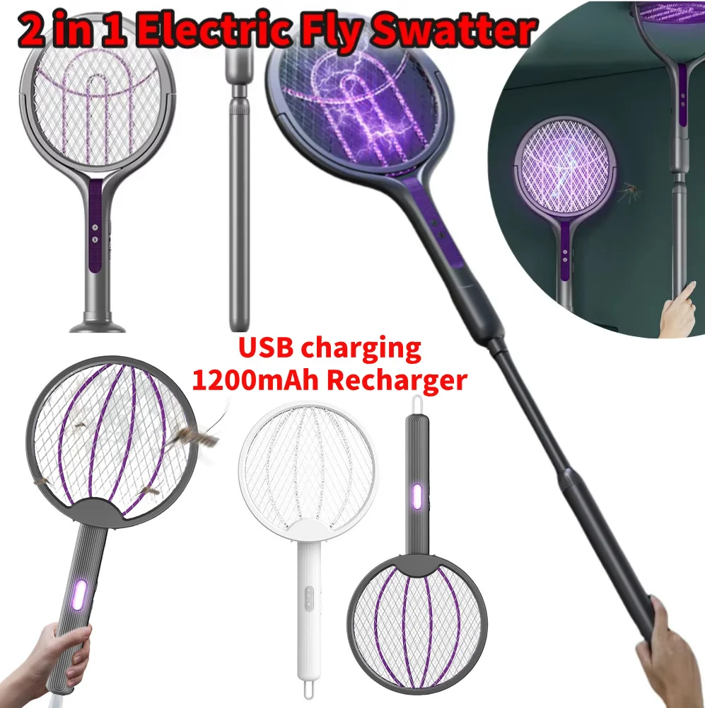 2 in 1 Fly Killer and Mosquito Trap Lamp 360 Rotating Head Electric Fly Swatter Rechargeable Fly Zapper for Indoor and Outdoor