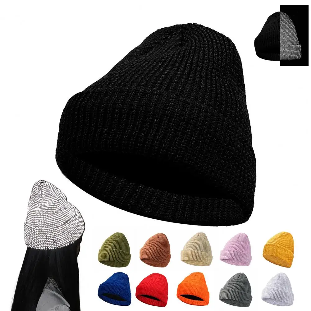 

Reflective Knit Hat Reflective Knitted Windproof Cap for Night Jogging Unisex High Elasticity Dome Headwear for Winter Warmth