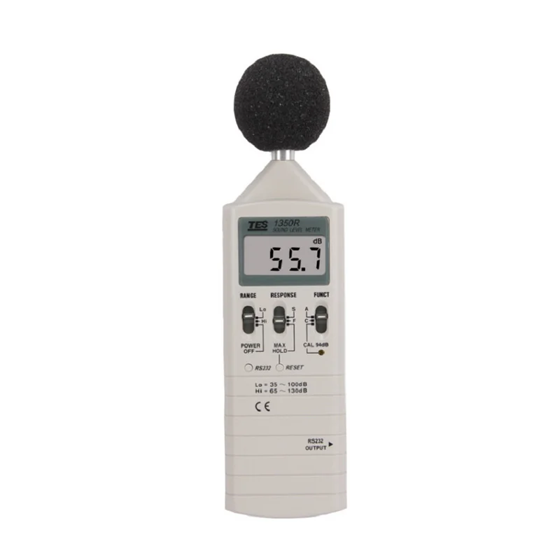 Medidor de nivel de sonido TES-1350R Medidor de ruido con resolución RS232 Rango de volumen de 0,1 dB Conectores de salida 35-130 dBAUX TES1350R