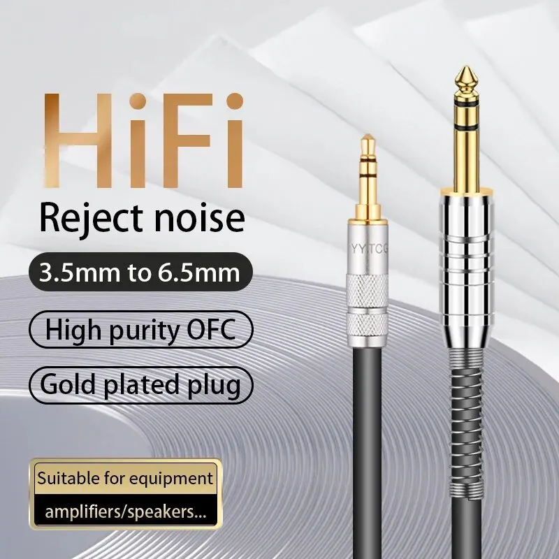 Gold Plated Aux Adapter Cable, 3.5mm to 6.35 Mm, 3.5 Jack to 6.5 Jack, Male to Male, Audio to Amplifier Cable