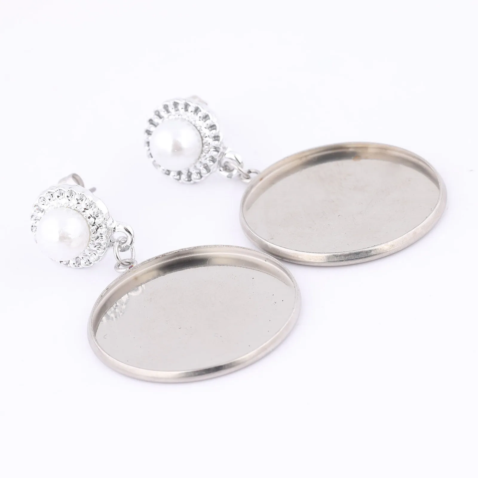 10pcs Stainless Steel 25mm Cabochon Earring Base Setting Trays Diy Post Earrings Studs Findings For Jewelry Making