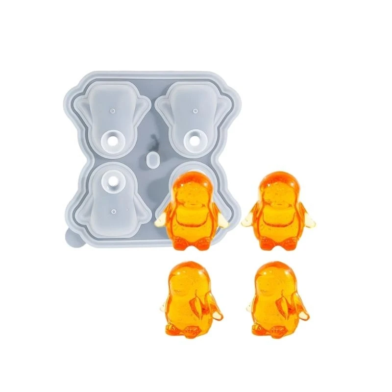  Stylish Penguins Ice Mold with Protective Lid 4 Cavity Sturdy Silicone Tray Accessory for Unique Cocktail Ice Shapes