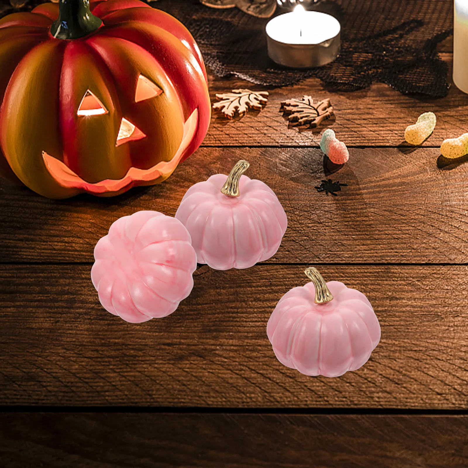 10 Stück Halloween-Kürbis-Dekorations-Requisiten, 10 Stück/Packung (rosa), Schaumstoffe, künstliche Kürbisse, Ornament