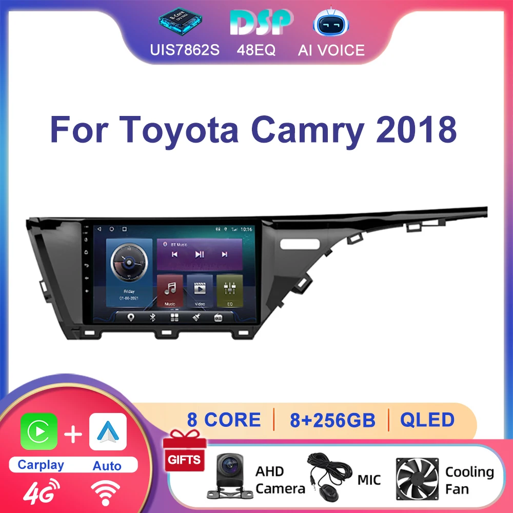 10'' Android 13 8 Core 4G GPS IPS Touch Screen Car Radio Player with Carplay for Toyota Camry 2018 Rear View Camera Support