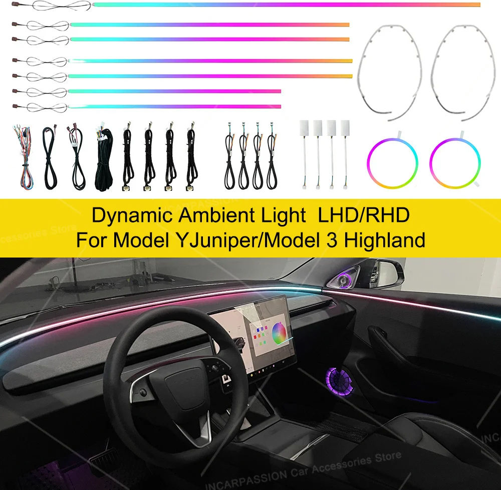 Dynamic Ambient Light for Tesla Model Y Juniper Model 3 Highland RHD LHD  Tesla Juniper  Highland Enhanced Ambient Light