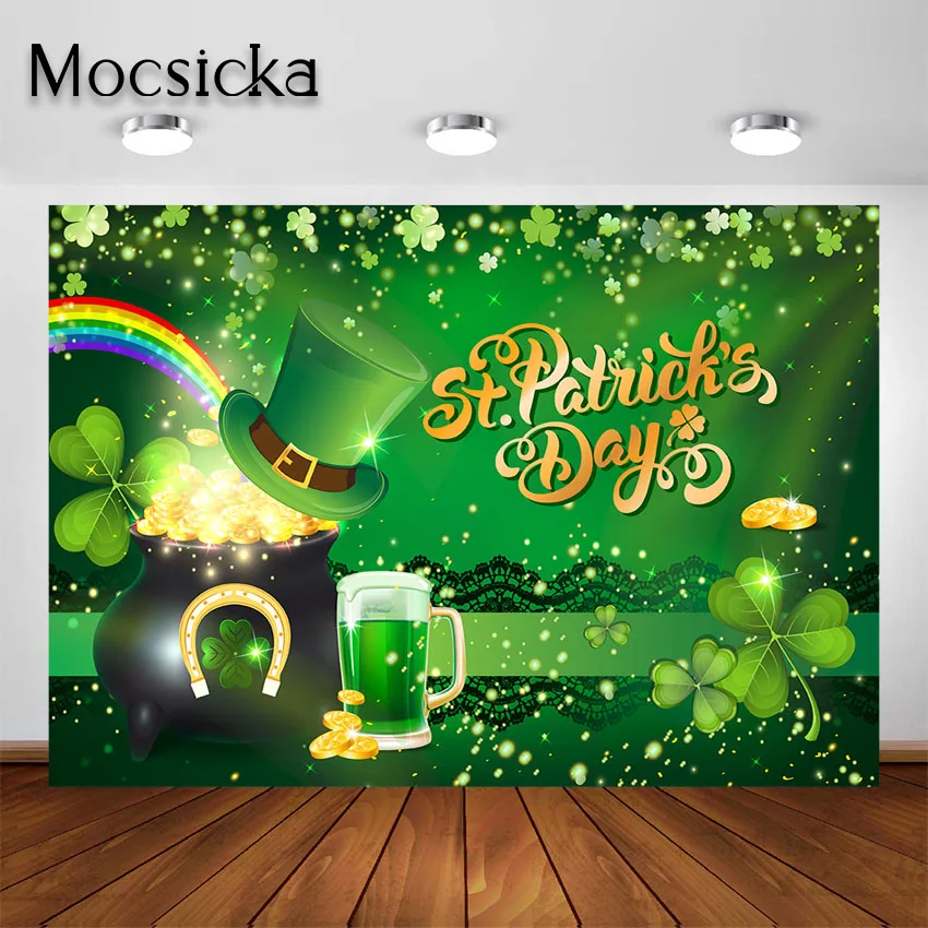 Sfondo di fotografia del servizio fotografico delle decorazioni del partito di festa dello sciamano fortunato verde irlandese dei fondali del giorno di san patrizio di Mocsicka