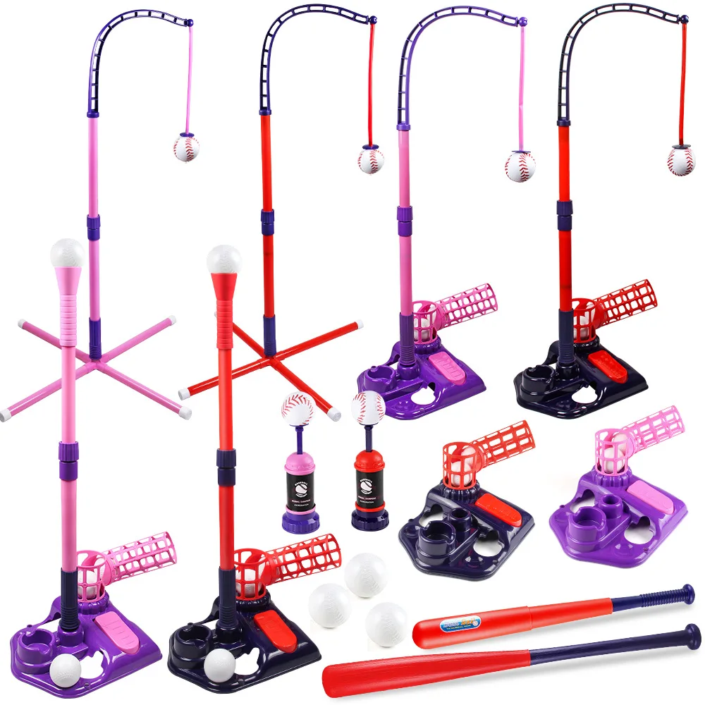 Kids Foot Pedal Baseball Launcher Training Set Automatic Pitching Machine Sports Toys Indoor Outdoor Safe Plastic Bat Kids Gift