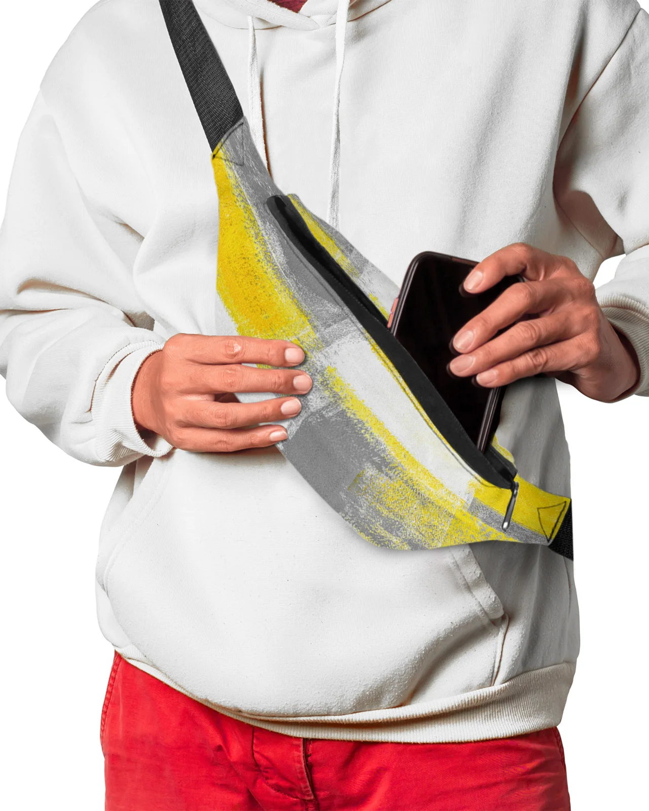 Oil Painting Abstract Geometric Yellow Gray Men Women Waist Bag Fanny Pack Belt Bag Wallet Pouch Waterproof Banana Hip Bags