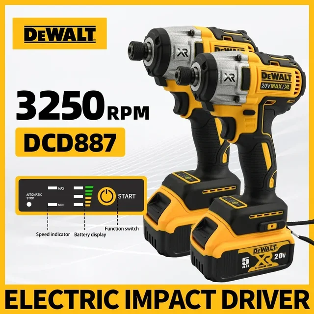 Furadeira/Parafusadeira sem Fio DEWALT DCD887, Ferramenta Elétrica Portátil para Fixação de Parafusos e Perfuração de Furos, Ferramenta para Uso em Casa e Oficina