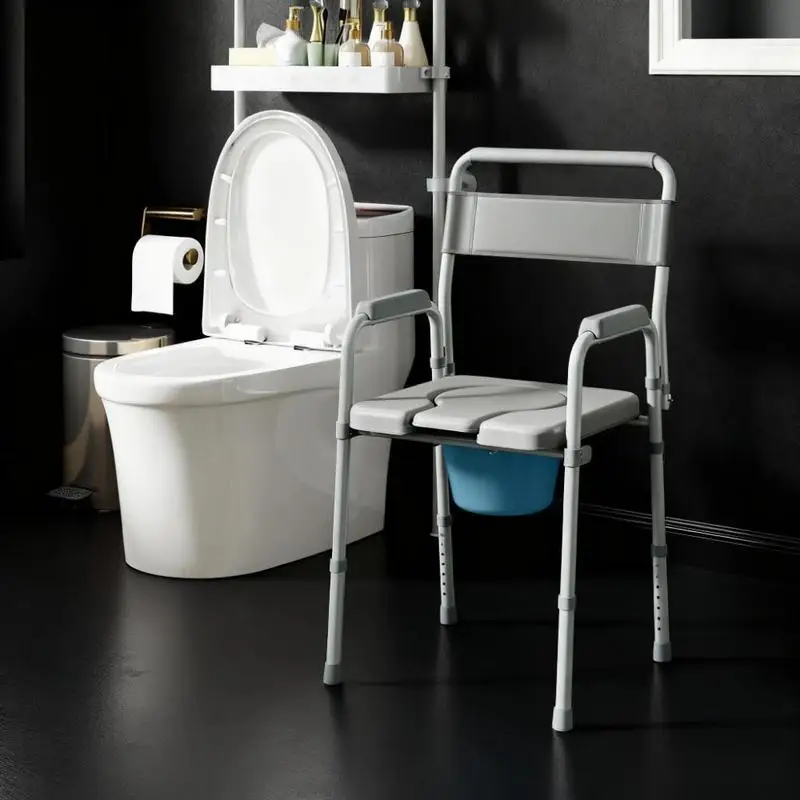 Raised Toilet Seat with Arms, Bedside Commode Chair for Seniors and Adults, Adjustable Height, Easy to Clean, Mobility Aid for